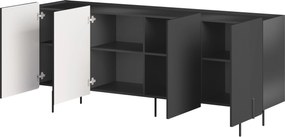 Malmi komód 200 cm négyajtós - matt fekete / fekete lábak