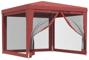 piros HDPE rendezvénysátor 4 hálós oldalfallal 3x3 m
