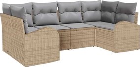 vidaXL Kerti Kanapé Szett párnával 6 pcs Bézs Poly Rattan