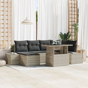 7 Darabos Kerti Kanapészett Párnákkal Világosszürke Poli Rattan