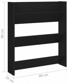 fekete szerelt fa fali cipősszekrény 80 x 18 x 90 cm