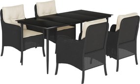vidaXL 5 részes fekete polyrattan kerti étkezőgarnitúra párnákkal