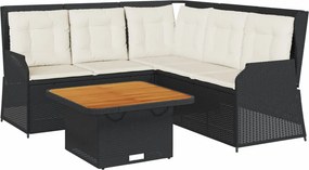 vidaXL 4 részes fekete polyrattan kerti ülőgarnitúra párnákkal