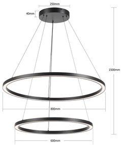 Brilagi - dimmelhető LED kábeles csillár PORTOFINO LED/98W/230V Ø 80 cm fekete + távirányító