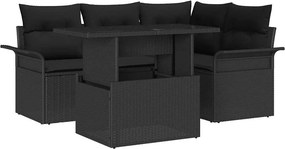 vidaXL Kerti Kanapé Szett párnával 5 pcs Fekete Poli rattan
