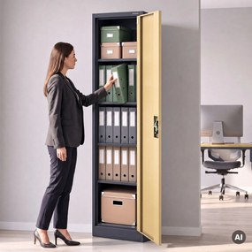 Fém irodai iratszekrény, antracit/dió, 450x1850x400 mm: ALEX Eco Design
