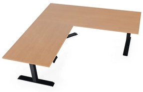 OfficeTech Angle állítható magasságú asztal, 180 + 120 cm, fekete alap, bükkfa