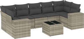 vidaXL 8 részes világosszürke polyrattan kerti ülőgarnitúra párnával