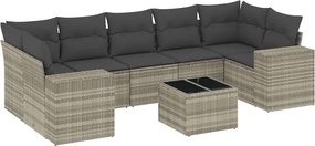 vidaXL 8 részes világosszürke polyrattan kerti ülőgarnitúra párnával