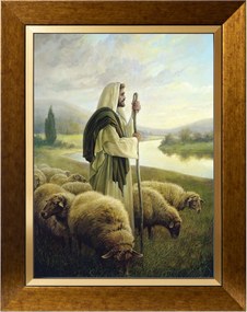 Jézus Pásztor Szakrális Vászonkép Arany Díszített Keretben 30X40