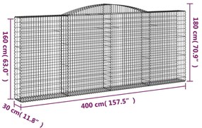 2 db íves horganyzott vas gabion kosár 400x30x160/180 cm