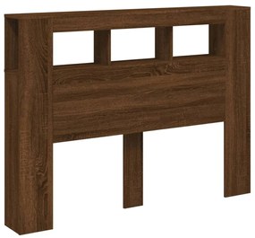 barna tölgyszínű szerelt fa LED-es fejtámla 140x18,5x103,5 cm