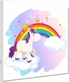 Vászonkép 20x20 Szivárvány és unikornis a felhőn