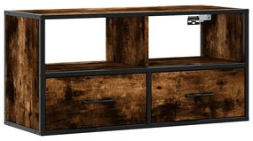 füstös tölgy színű szerelt fa és fém TV-szekrény 80x31x39,5 cm