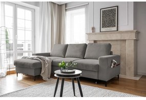 Szürke kordbársony kinyitható sarokkanapé (bal oldali) Lofty Lilly – Miuform
