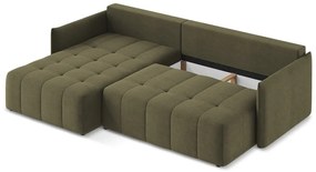Khaki kinyitható-tárolóhelyes sarokkanapé (bal oldali-heverő résszel) Moku – Makamii