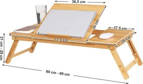 Bambusz laptop asztal állítható magasság 71x35cm
