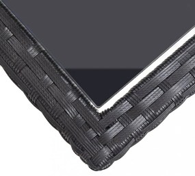 fekete polyrattan és üveglapos kerti asztal 110 x 53 x 72 cm