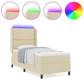 Boxspring Ágy Mattal és LED Fényekkel Krém 100x200 cm Szövet