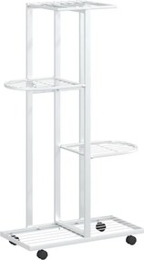 vidaXL 4 szintes fehér vas virágtartó állvány kerekekkel 44x23x80 cm