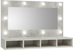 vidaXL betonszürke tükrös szekrény LED-ekkel 90 x 31,5 x 62 cm
