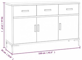 fekete tömör újrahasznosított fenyő tálalószekrény 110x35x70cm