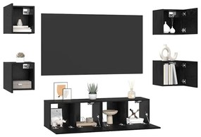 TV szekrény garnitúra Falra szerelhető 6 pcs Musta tammi