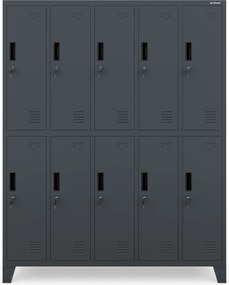 Fém öltözőszekrény BHP, 10 ajtós, BARTEK 1360 x 1720 x 450 mm, antracitszürke