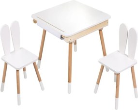 BUNNY gyermek növekvő szett, asztal és 2 szék, fehér/barna ELIS design