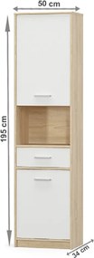 Könyvespolc 2D1S, fehér/tölgy sonoma, TEYO