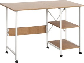 HOMCOM Összecsukható Asztal Oldalsó Asztal Irodai Asztal Mobil Számítógép Asztal Kerekekkel MDF Természetes 107 x 55 x 76 cm | Aosom