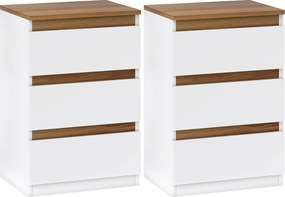 HOMCOM 2 db Éjjeliszekrény Szett Modern Stílus 3 Fiókkal 40x30x59,5 cm Fehér | Aosom