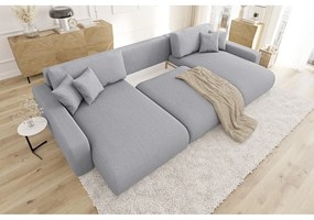Világosszürke kordbársony kinyitható tárolóhelyes sarokkanapé Sara – Ropez