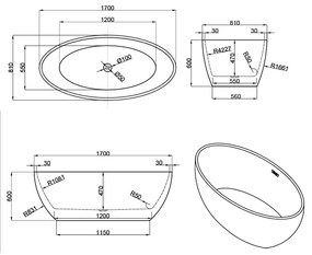Kara szabadon álló fürdőkád 170x81x60 cm