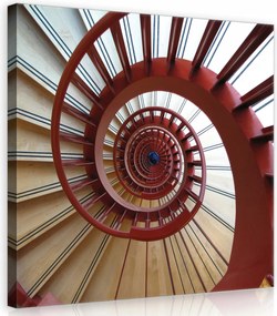 Vászonkép 40x40 Spirális lépcső felülnézet piros fa építészet