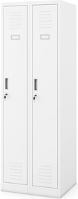 Fém kétrekeszes munkavállalói szekrény fehér: KACPER II, 600 x 1800 x 500 mm