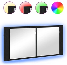 LED Tükörszekrény Fekete Tölgy 100x12x45 cm Fa