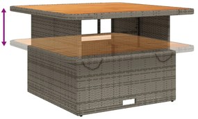 szürke polyrattan és akácfa kerti asztal 110 x 110 x 71 cm