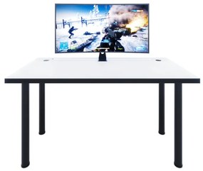 CODE X2 Számítógépasztal + LED, 135x73-76x65, fehér/fekete lábak + USB HUB
