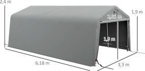 Outsunny Garázs Kocsibeálló Sátor 6.2L x 3.3W x 2.4H m Tartós Galvanizált Acél Magas Sűrűségű PE 150 g/m² Vízálló UV-ellenálló, Világosszürke 1 Ajtóva