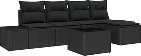 vidaXL Kerti Kanapé Szett párnával 6 pcs Fekete polirattan