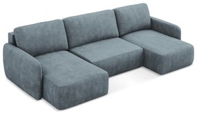 Szürkéskék zsenília kinyitható-tárolóhelyes sarokkanapé (U alakú) Lilo – Makamii