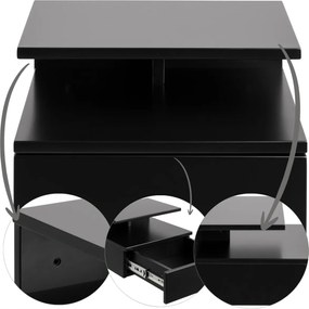 Falra Akasztható Éjjeliszekrény fekete éjjeli asztal hálószobába loft fiók