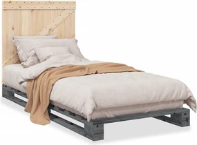 vidaXL szürke tömör fenyőfa ágykeret fejtámlával 90 x 200 cm