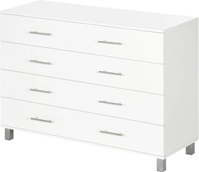 HOMCOM 4-Fiókos Komód Ágyasztal Lábakkal Modern Éjjeliszekrény Nappaliba Irodába Előszobába 112x38.2x81 cm Fehér | Aosom
