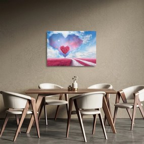 Üveg kép - Rózsaszín szív fa (70x50 cm)