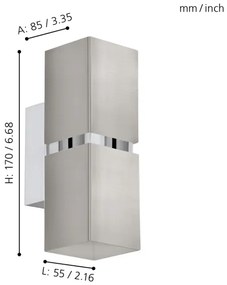 Eglo 96264 - LED Fali lámpa PASSA 2xGU10/4.3W/230V szögletes