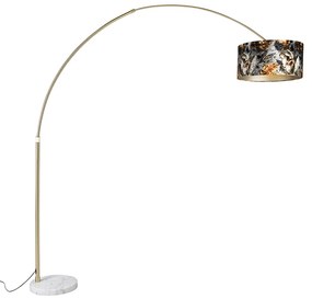 Ív lámpa sárgarézzel, virágmintás árnyékolóval 50 cm - XXL
