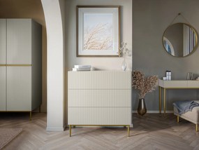 Nicole komód 100 cm fiókokkal, bordázott előlap - kasmír / arany lábak