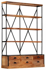 4-szintes tömör mangófa könyvespolc 6 fiókkal 122 x 36 x 181 cm